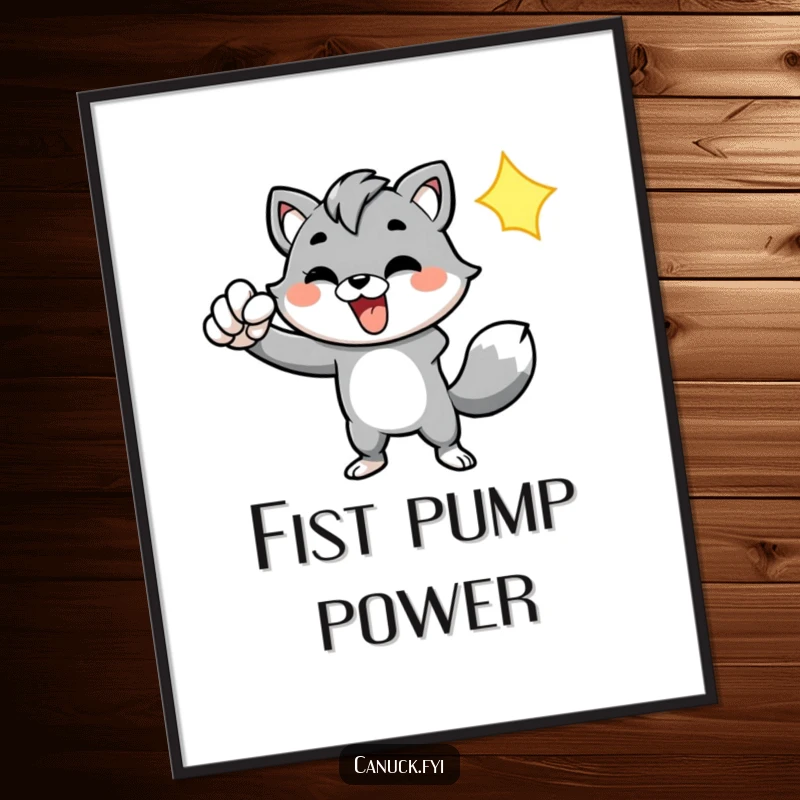 Funny poster of an energetic animal character enthusiastically pumping its fist, symbolizing motivation, success, and positive energy.