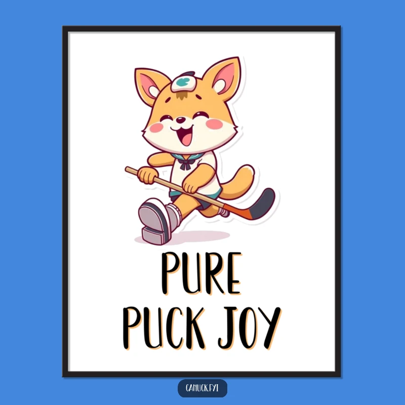 Funny Animal Hockey Poster: Exaggerated Joy Puck Kicker Art for Fans