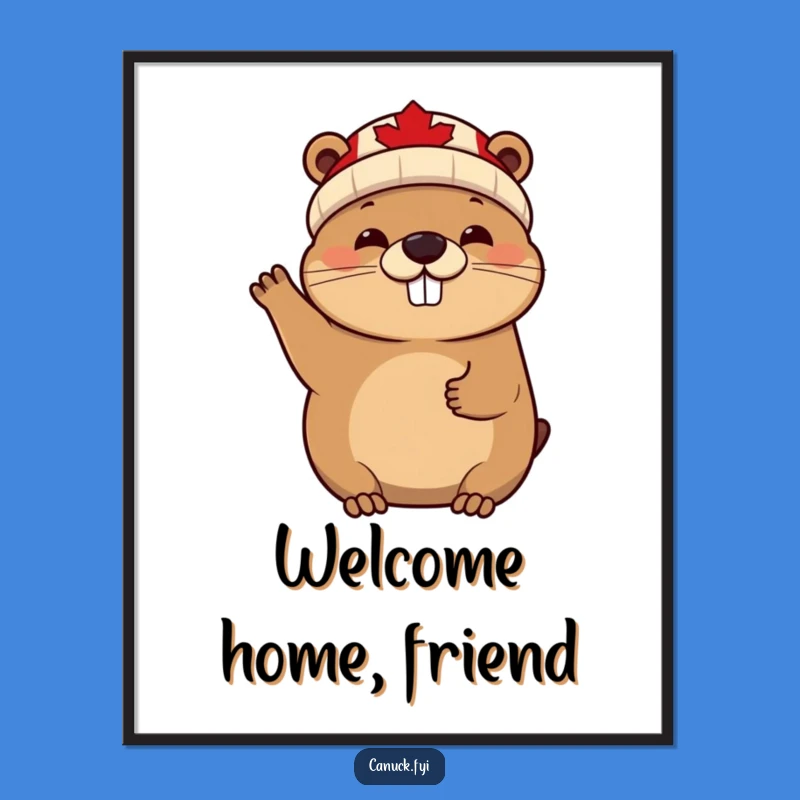 Funny Beaver Poster: Cheerful Canadian Animal Art for Whimsical Decor!