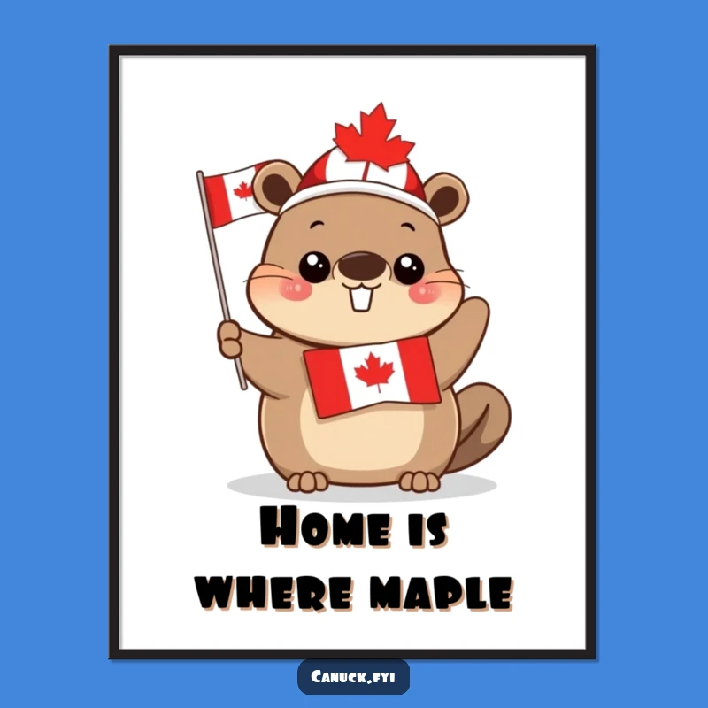 Funny Canadian Beaver Poster: Cute Wall Art Flag Gift