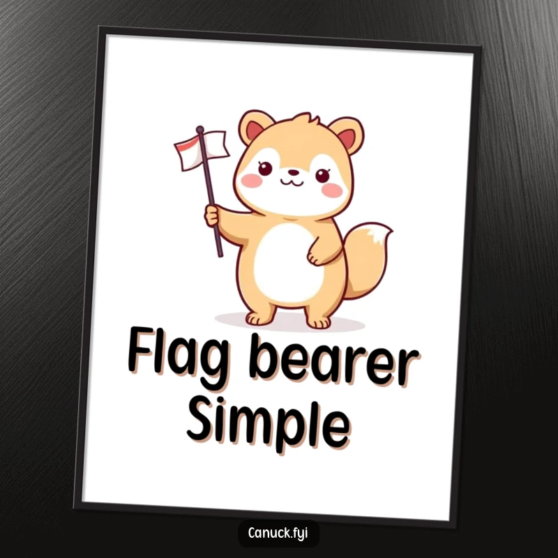 Funny animal poster showcasing a proud, cheerful creature standing with a small flag, creating a lively and patriotic atmosphere.