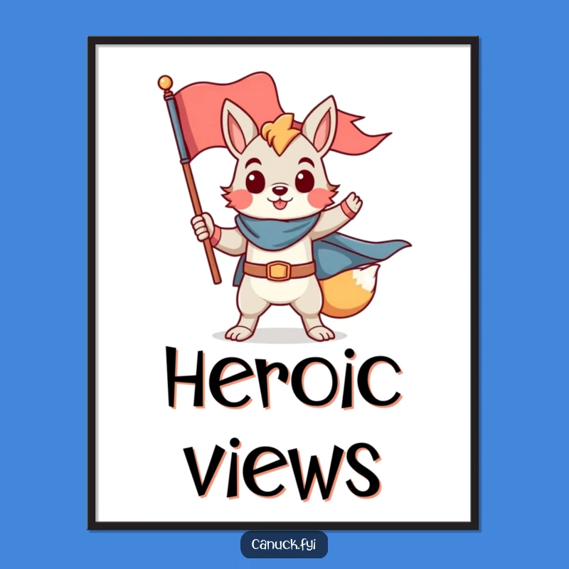 Funny Hero Animal Poster - Proud Flag Pose, Inspirational Wall Art Gift