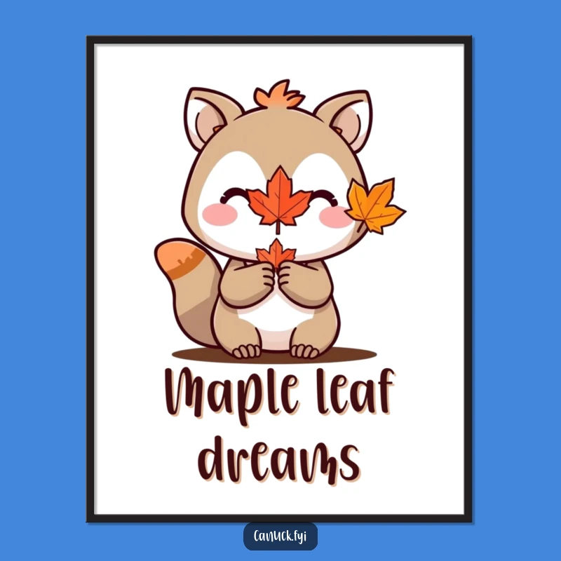 Funny Maple Leaf Poster: Animal Character Art, Canadian Wall Decor
