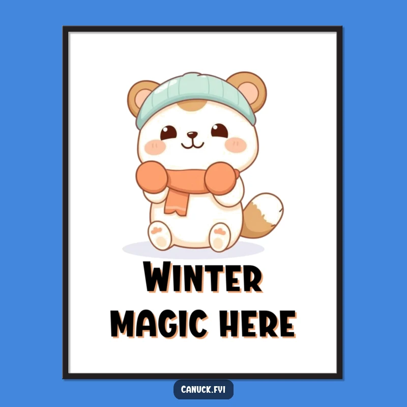 Funny Winter Art Poster: Cheerful Animal Catching Snowflakes - Joyful Decor Gift