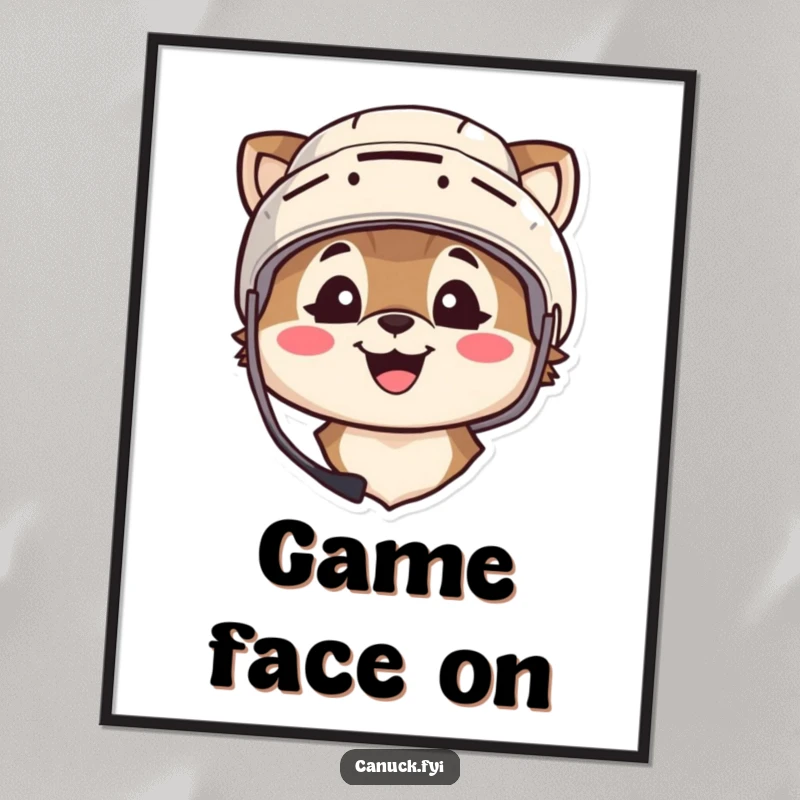 Funny poster art showing an animal character wearing a hockey helmet and smiling broadly, capturing the joy of the game.