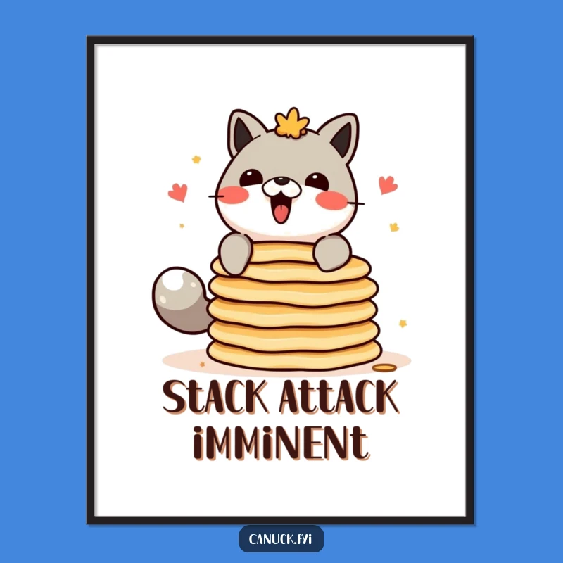 Funny Canadian Animal Pancake Poster - Balancing Breakfast Wall Art