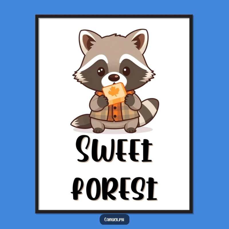 Funny Raccoon Lumberjack Poster: Cute Maple Candy Art, Humorous Woodland Decor