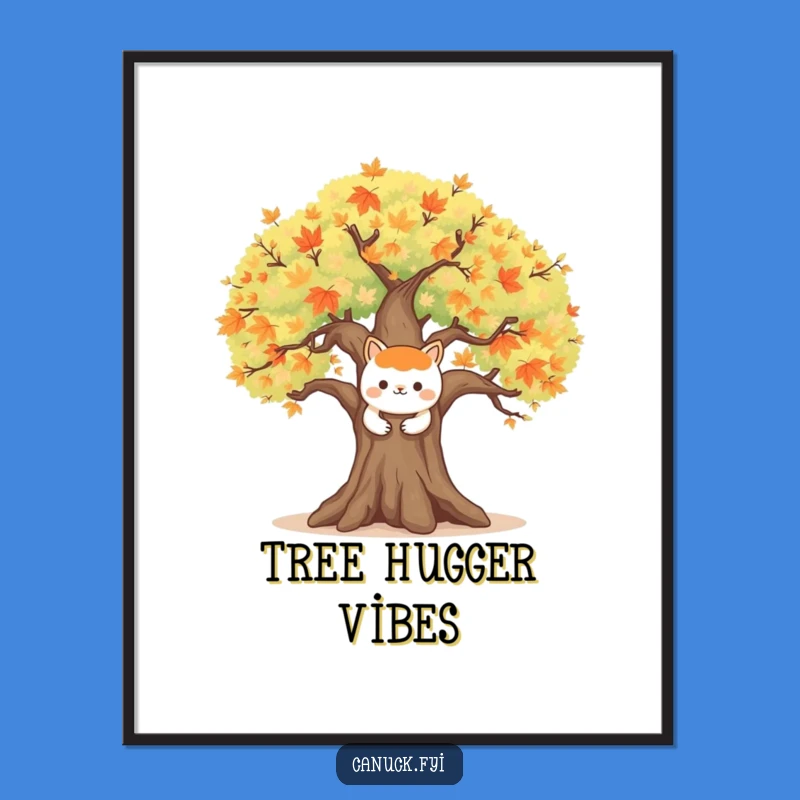 Funny Maple Tree Poster: Animal Hug Art, Nature Wall Decor