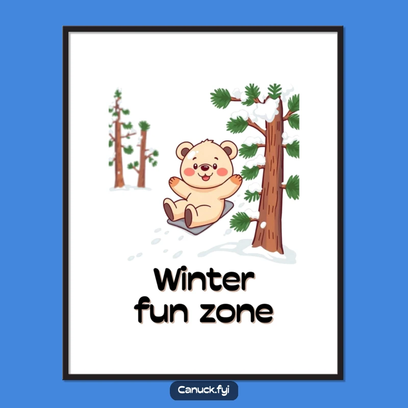 Funny Bear Cub Snow Poster: Bring Winter Joy to Your Walls