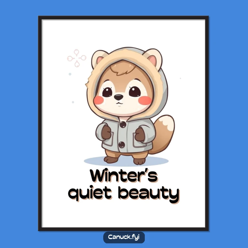 Funny Animal Winter Poster: Curious Parka Art for Cozy Decor Lovers