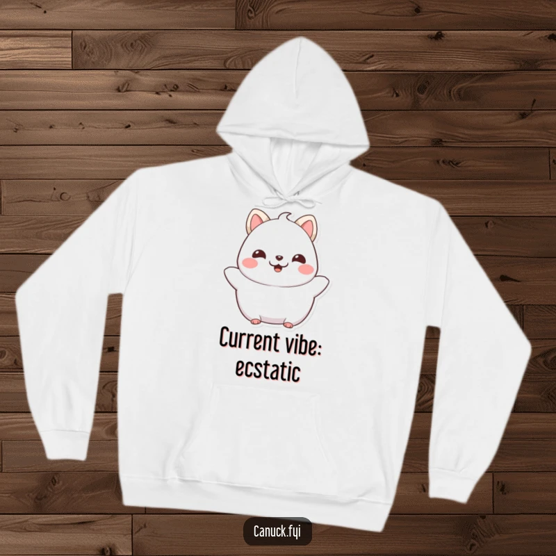 Funny Chubby Cat Hoodie: A cozy, proud, and happy chubby feline character beaming with infectious joy, perfect for gifting.