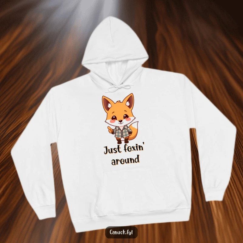 Funny hoodie with a playful fox wearing a plaid shirt and offering a friendly nod, cozy and warm funny gift.