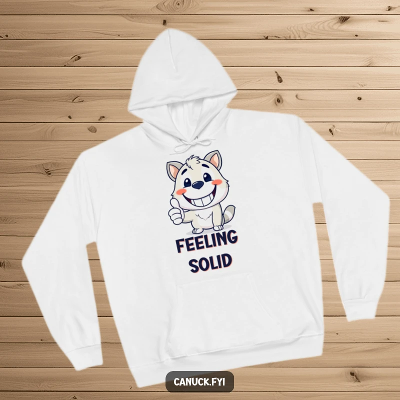 Funny hoodie with a happy animal mascot giving a wide grin and a thumbs up, cozy funny gift.