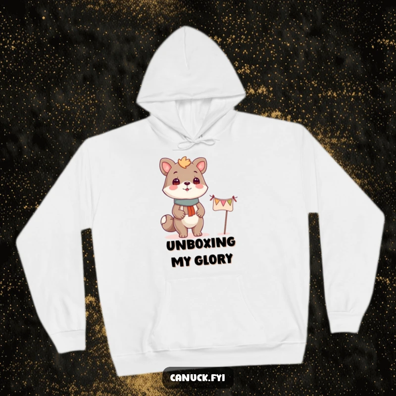 Funny proud animal hoodie with a festive banner, perfect for celebrating achievements in comfort and style.