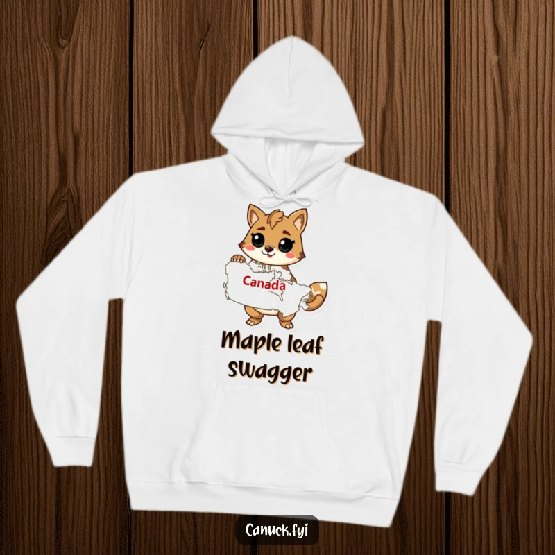 Funny hoodie featuring a confident stylized animal holding a map of Canada, perfect for any proud Canadian adventurer.