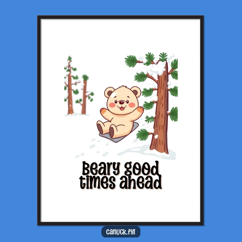 Free Printable Funny Bear Wall Art - Snow Slide Downloadable Decor