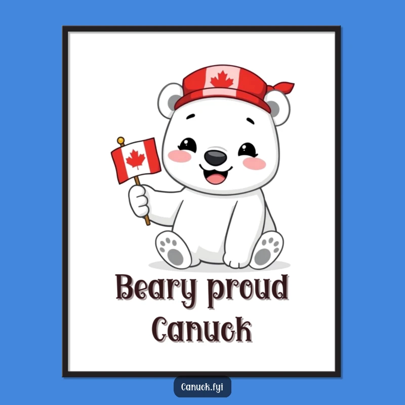 Free Printable Wall Art: Proud Polar Bear with Canadian Flag, Downloadable Art