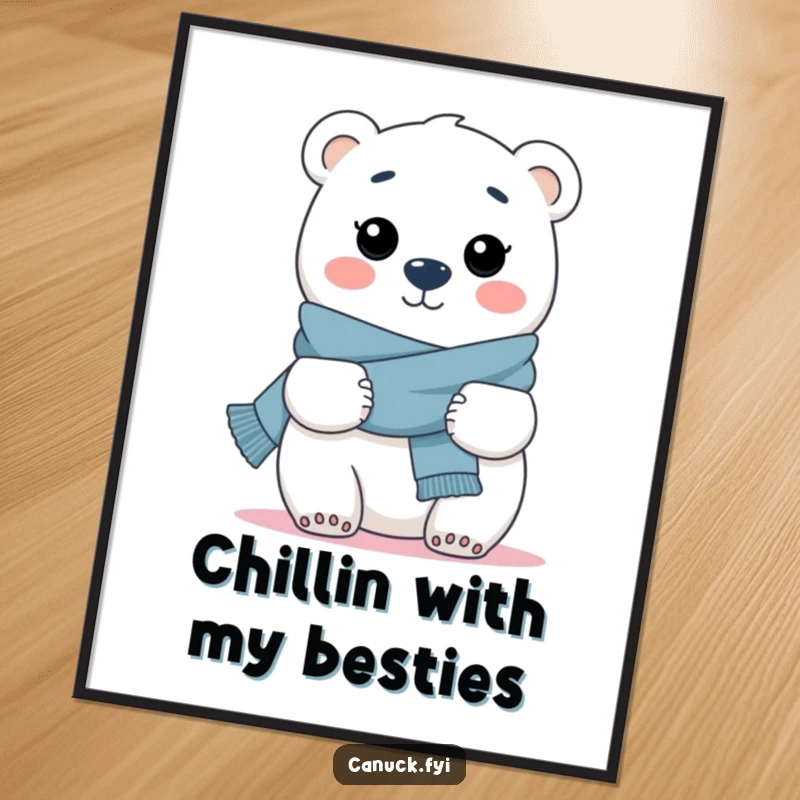 Funny Free Printable Wall Art: A cheerful polar bear wearing a scarf offering a big, friendly hug.
