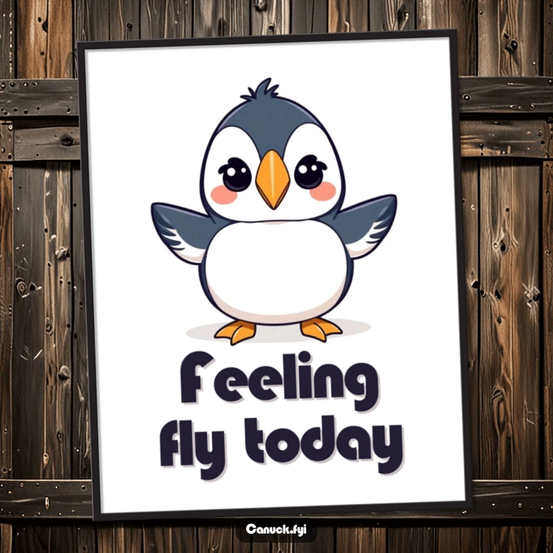 Funny Free Printable Wall Art: A proud puffin wearing a tiny toque, giving a charming wink.