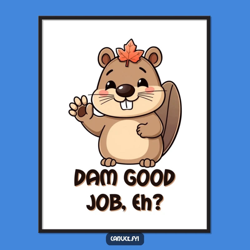 Free Printable Funny Beaver Wall Art - Maple Leaf Hat Downloadable Decor