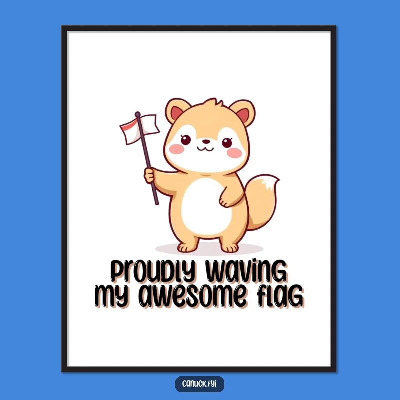 Free Printable Wall Art: Cheerful Animal Flag Holder Funny Art Download