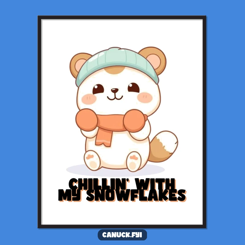 Free Printable Wall Art: Funny Mittens Animal Catching Snowflakes for Whimsical Home Decor