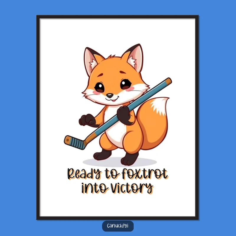 Free Printable Wall Art: Playful Fox Balancing Hockey Stick Decor