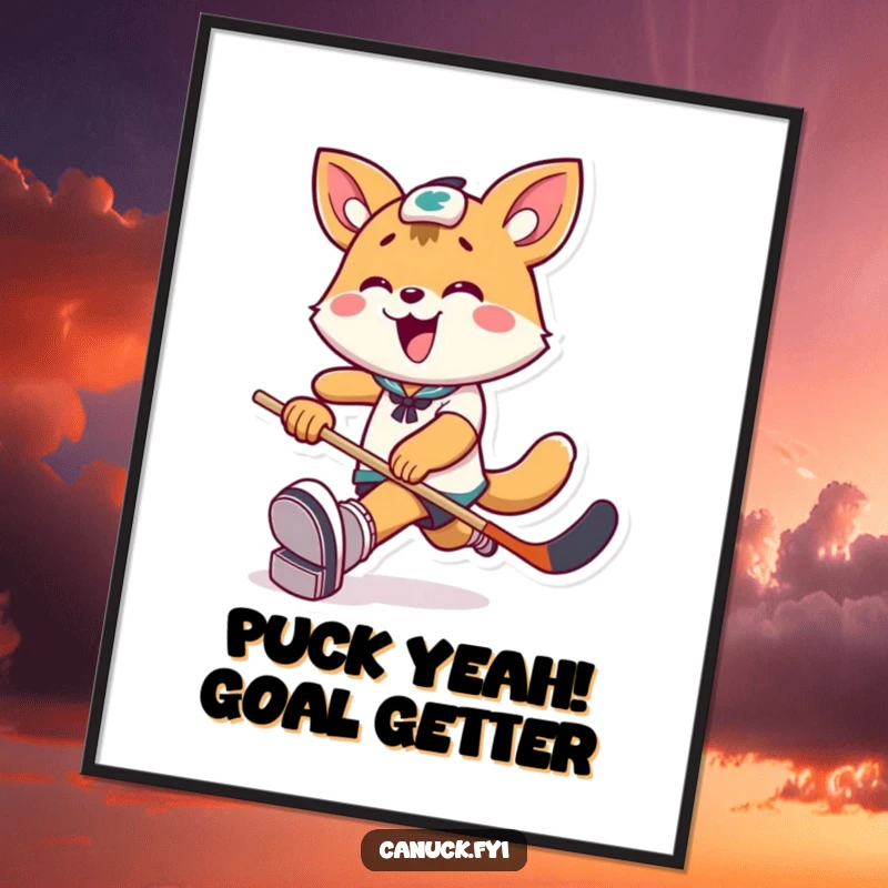 Funny Free Printable Wall Art: Playful animal kicking a hockey puck with pure joy, hilarious downloadable decor.