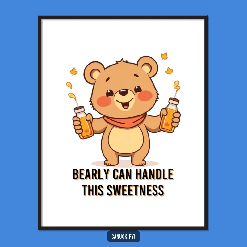 Funny Free Printable Wall Art: Bear Juggling Syrup - Downloadable Whimsical Decor