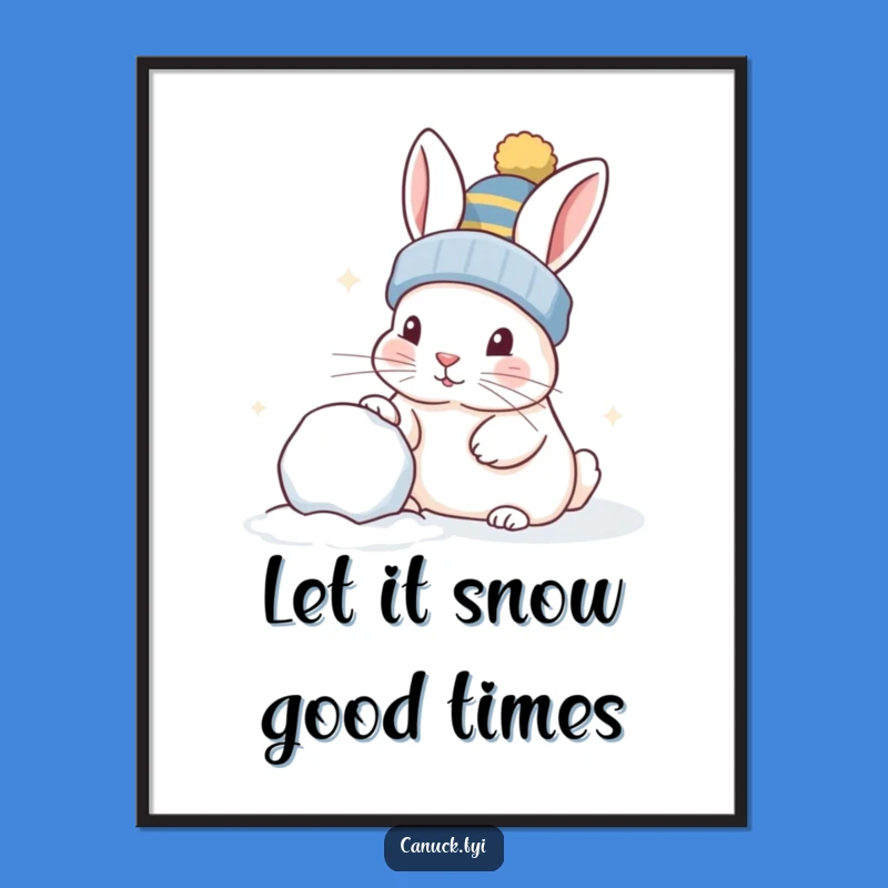 Funny Free Printable Wall Art: Curious Rabbit Snowball Art Downloadable Decor