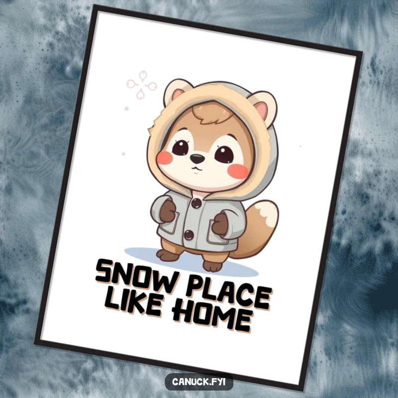 Funny Free Printable Wall Art: Curious animal in a parka examining a snowflake, hilarious downloadable decor.