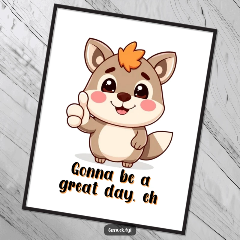 Funny Free Printable Wall Art: A happy Canadian animal with a big grin, enthusiastically giving a thumbs-up.