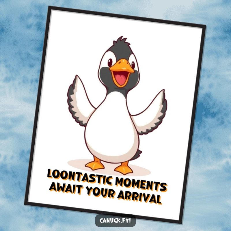 Funny Free Printable Wall Art: A cheerful loon belts out a happy tune, its head held high in song.