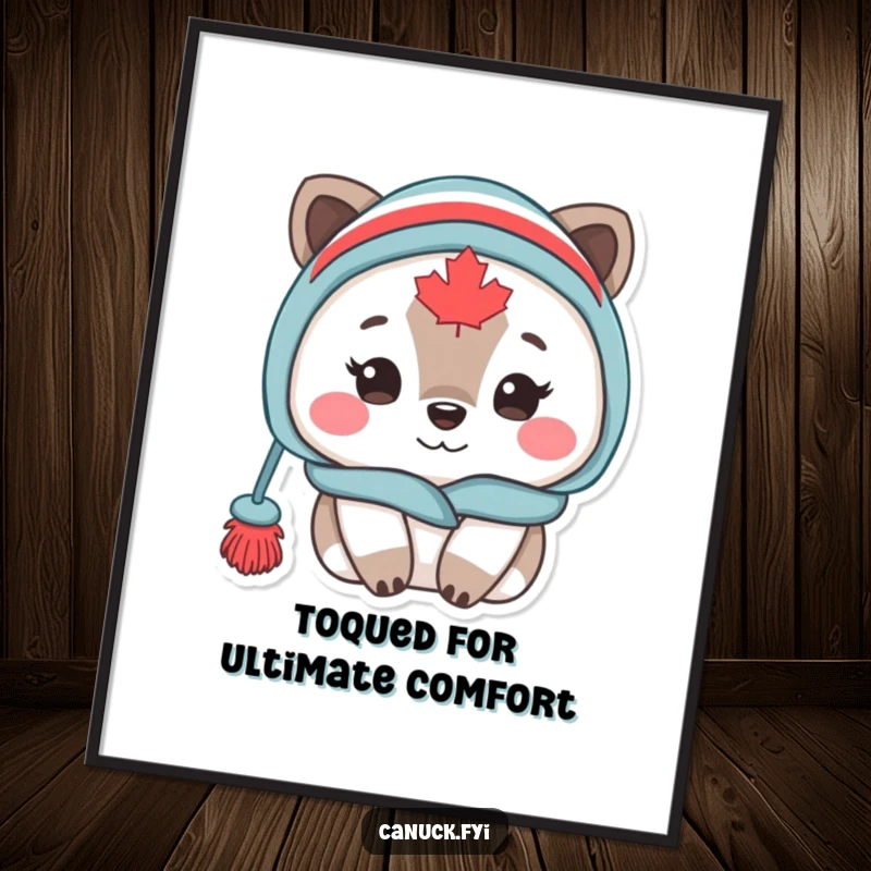 Funny Free Printable Wall Art: A content Canadian animal wearing a warm toque, embodying ultimate coziness and hygge.