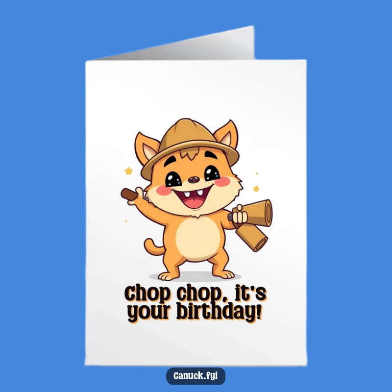 Energetic Free Printable Birthday Card: Lumberjack Chop Creature - Downloadable & Print at Home Fun!