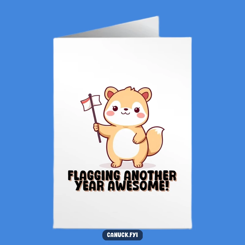 Free Printable Birthday Card: Cheerful Animal Flag Holder Funny Card Download