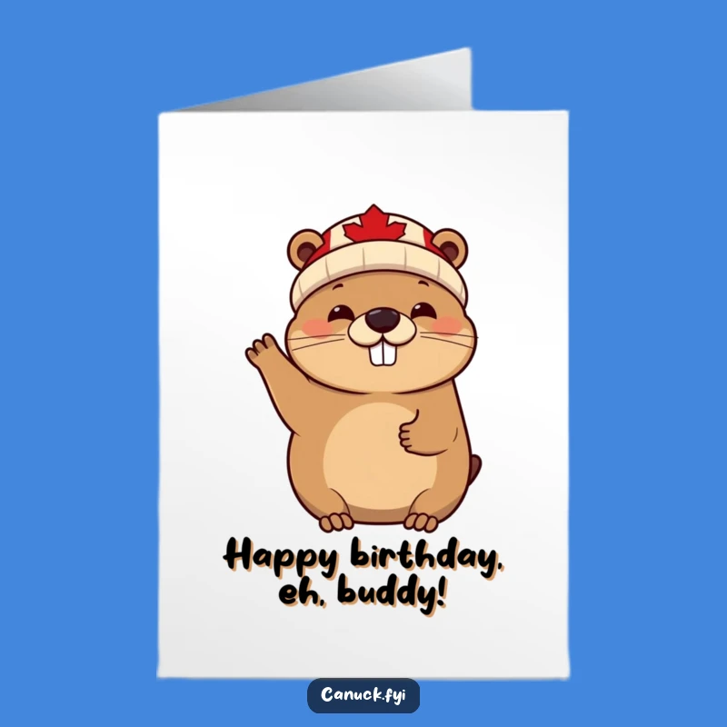 Free Printable Birthday Card: Cheerful Beaver Waves Happy Birthday!