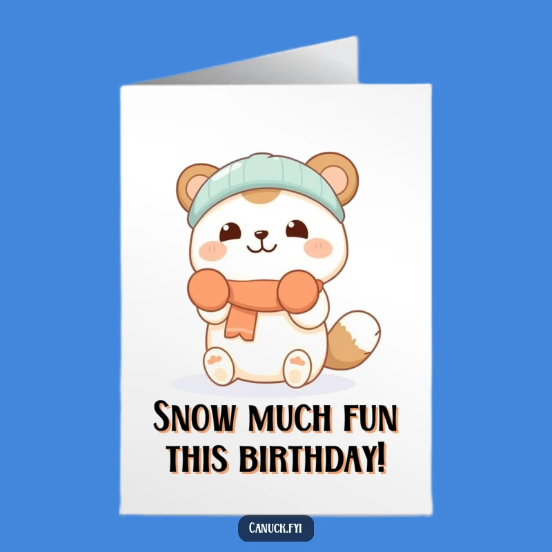 Free Printable Birthday Card: Funny Mittens Animal Catching Snowflakes for a Laugh