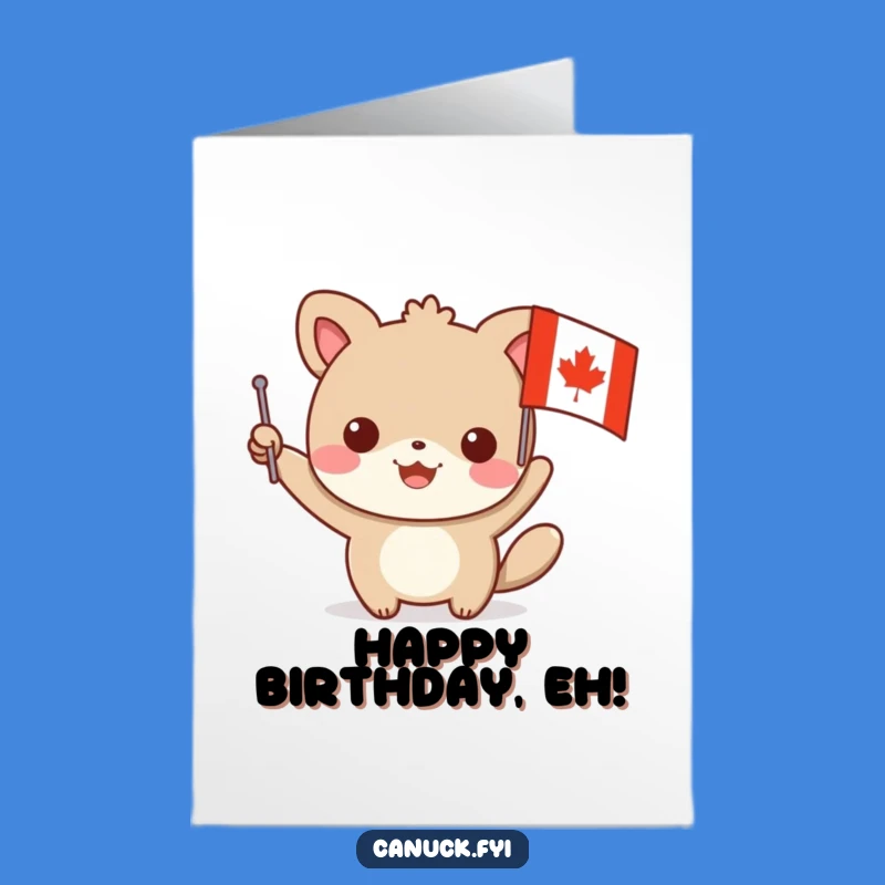 Free Printable Birthday Card: Happy Animal Waves Maple Flag - Funny Gift