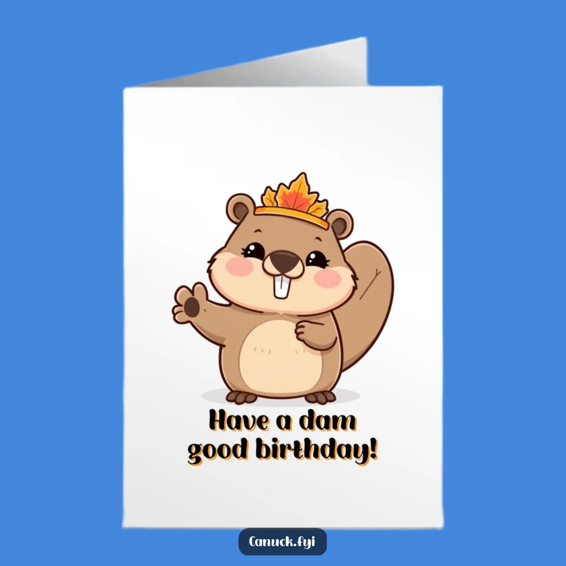Free Printable Birthday Card: Royal Beaver Wishes Happy Birthday with Maple Cheer
