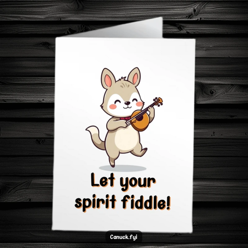 Funny Free Printable Birthday Card: Stylized animal character energetically playing a fiddle, performing a lively jig.