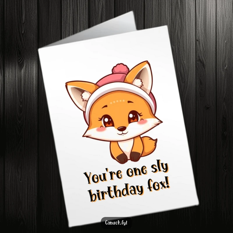 Funny Free Printable Birthday Card: A curious fox in a tuque with a mischievous twinkle, ready to wish a happy birthday.