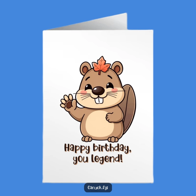 Free Printable Funny Beaver Birthday Card - Maple Leaf Hat Downloadable
