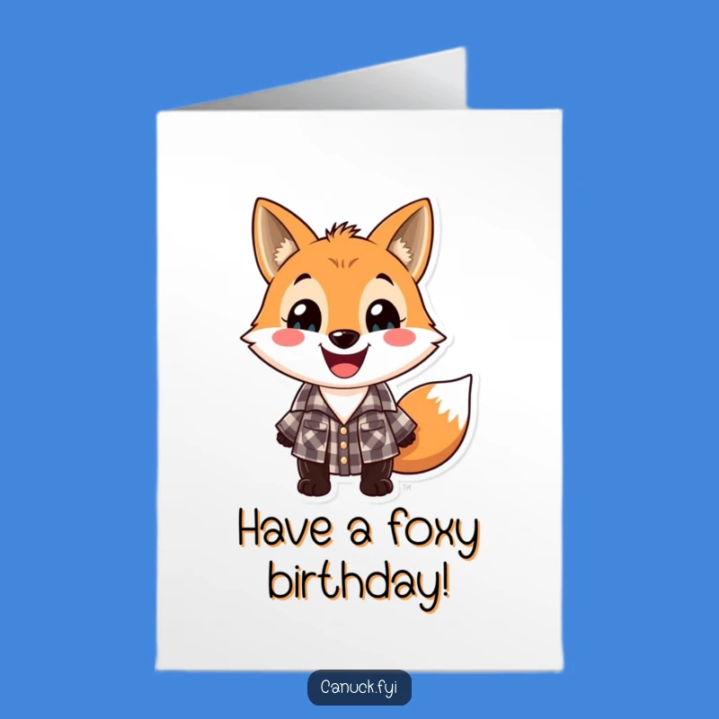 Free Printable Birthday Card: Funny Fox Lumberjack - Downloadable Grinning Fun