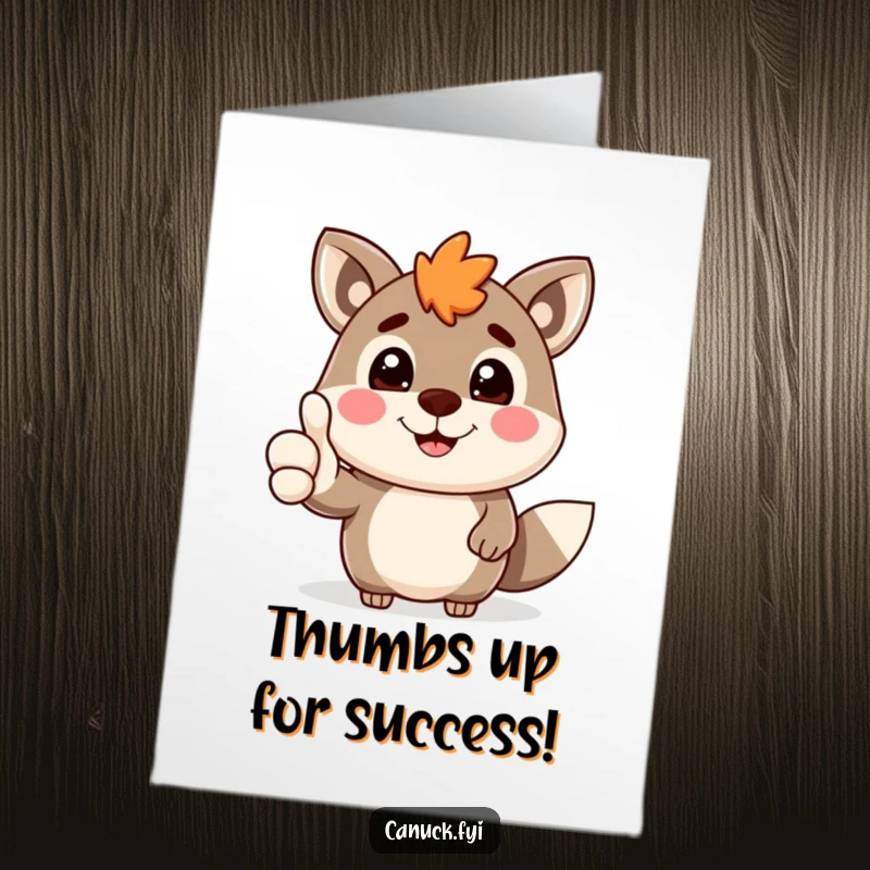 Funny Free Printable Congratulations Card: A beaming Canadian animal giving a confident thumbs-up, celebrating success with a grin.