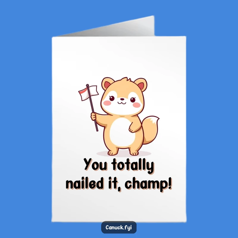 Free Printable Congrats Card: Joyful Animal Flag Bearer Funny Celebration Download