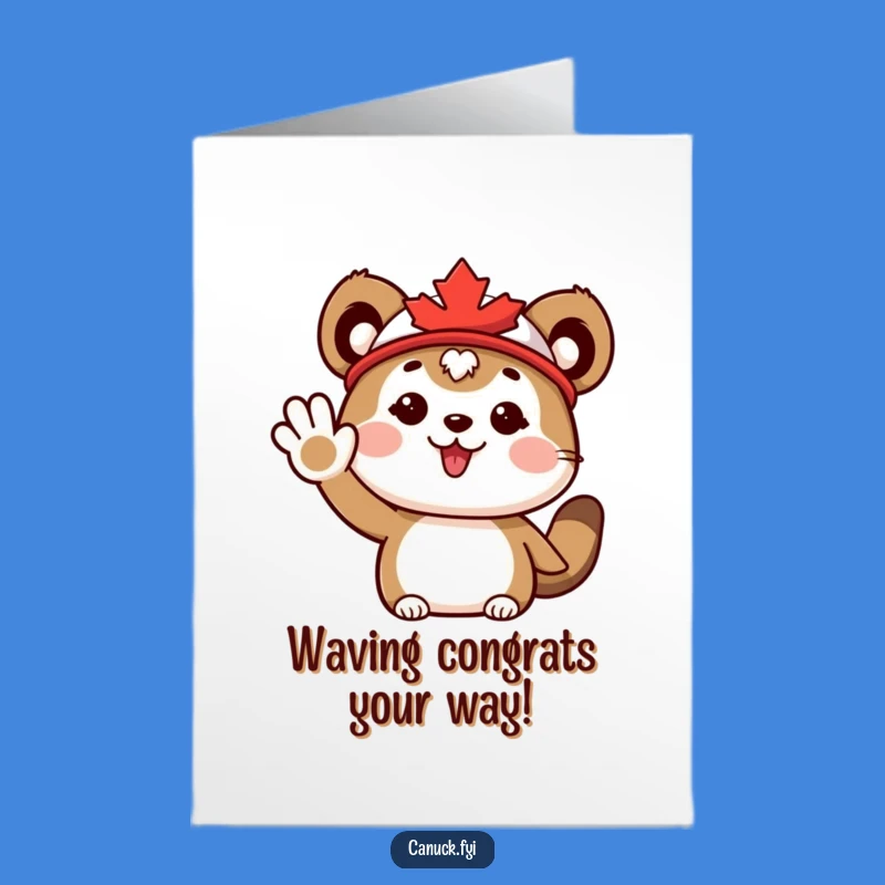 Free Printable Congrats Card: Maple Leaf Animal Waves, Funny Downloadable Celebration Greeting