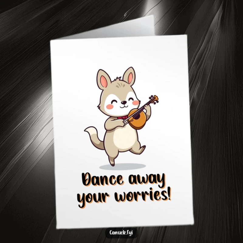 Funny Free Printable Congratulations Card: Animal character playing a fiddle with a jig, celebrating success musically.