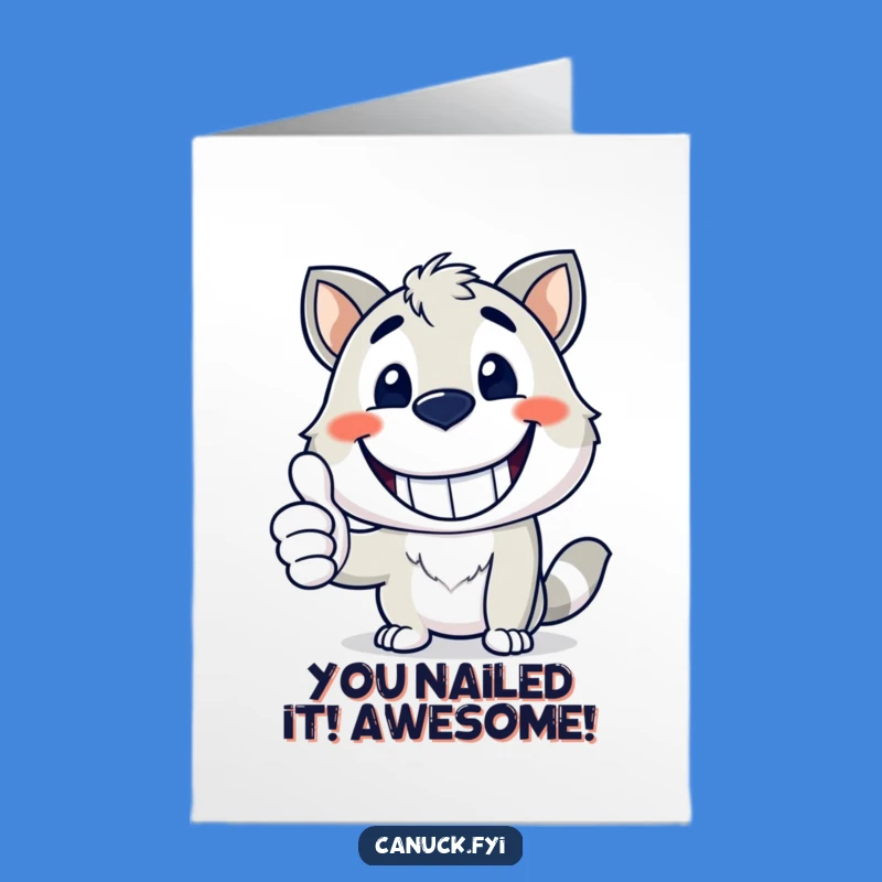 Free Printable Grin Congrats Card: Happy Mascot Thumbs Up Funny Gift