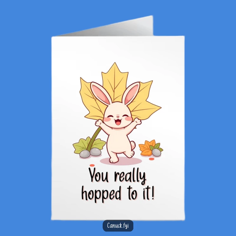Free Printable Humorous Rabbit Congrats Card - Maple Leaf Dance Downloadable
